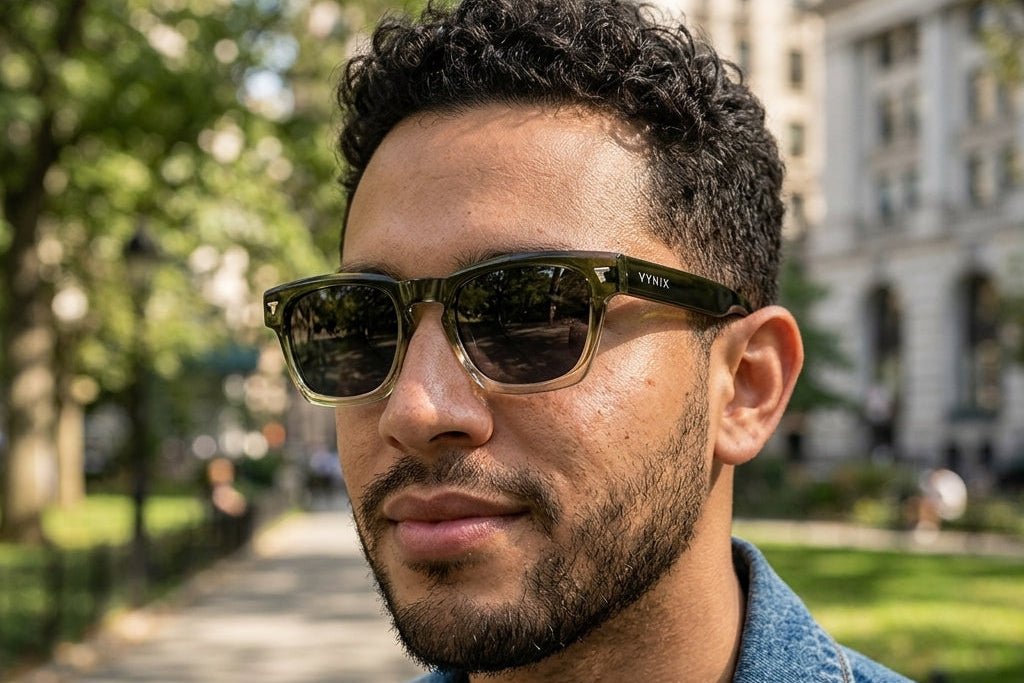Model wearing Vynix sunglasses outdoors